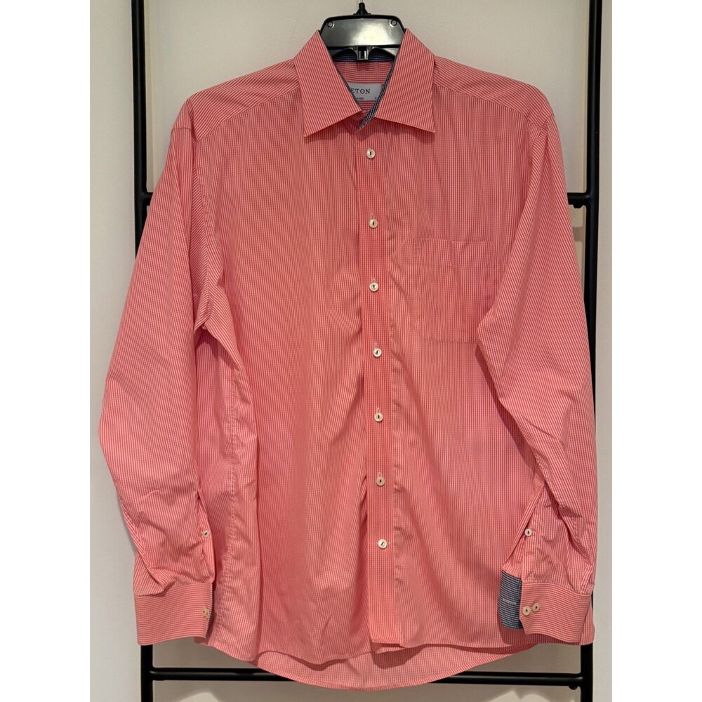 Eton Men's Brighton Dress Shirt in Salmon Pink Classic Fit Size 17
